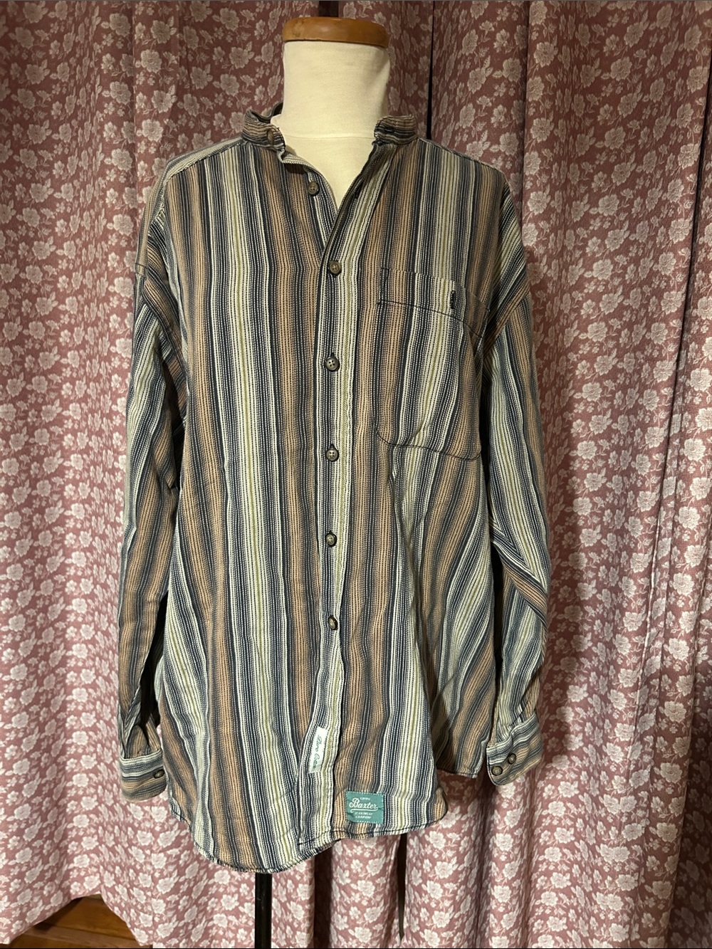 Baxter Brand Striped Cotton Button-Up Shirt Jacket - Blue & Brown